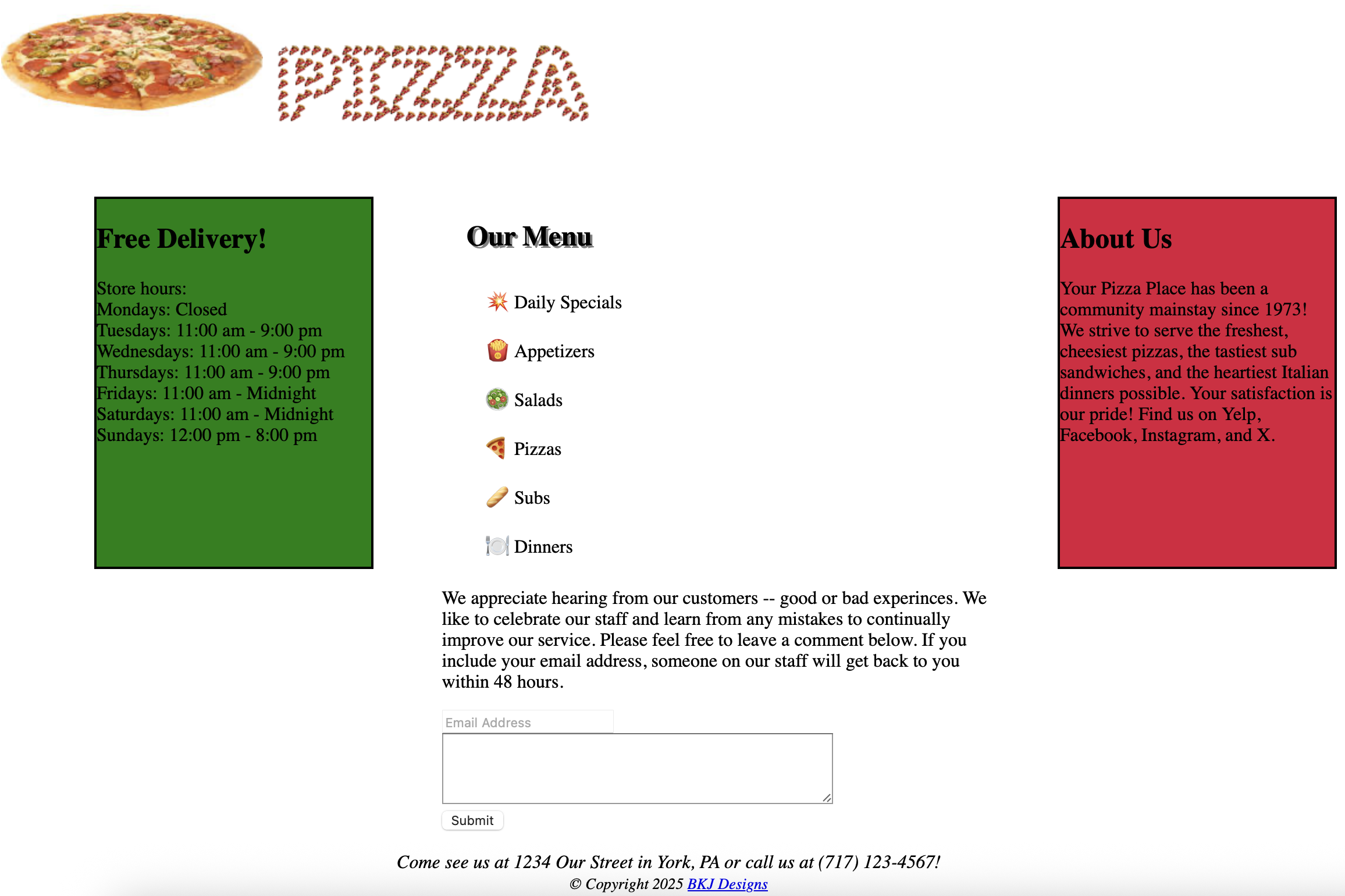 Pizza Place Sample Site